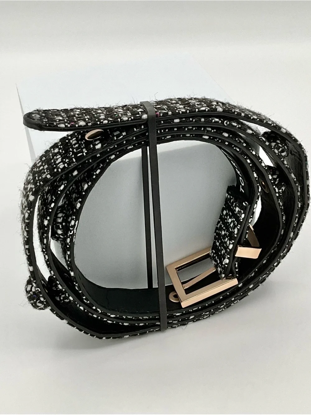 LIKE NEW Torrid Narrow Waist Belt Tweed Cloth B&W Gold Hardware Size 0/00